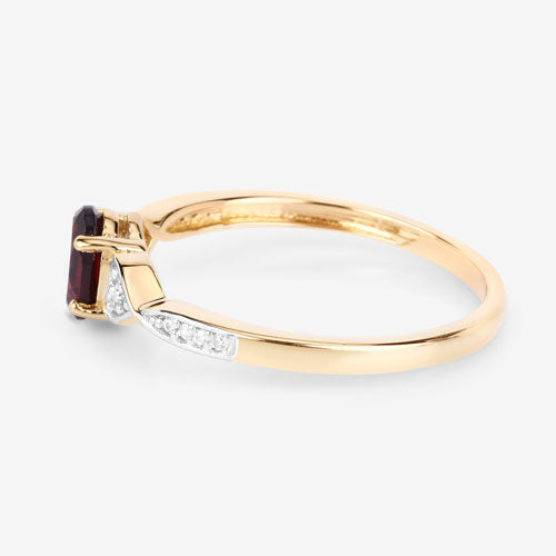 0.56 Carat Genuine Garnet and White Diamond 10K Yellow Gold Ring