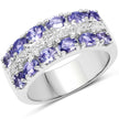 2.05 Carat Genuine Tanzanite and White Topaz .925 Sterling Silver Ring
