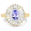14K Yellow Gold Plated 2.16 Carat Genuine Tanzanite & White Topaz .925 Sterling Silver Ring