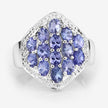 2.41 Carat Genuine Tanzanite and White Topaz .925 Sterling Silver Ring