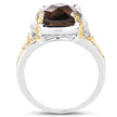 3.28 Carat Genuine Smoky Quartz and Yellow Diamond .925 Sterling Silver Ring