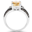 2.79 Carat Genuine Citrine, Champagne Diamond & White Diamond .925 Sterling Silver Ring