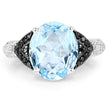 5.37 Carat Genuine Swiss Blue Topaz, Black Diamond & White Topaz .925 Sterling Silver Ring