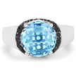 4.94 Carat Genuine Baby Swiss Blue Topaz and Black Diamond .925 Sterling Silver Ring