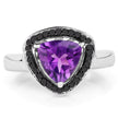 1.56 Carat Genuine Amethyst and Black Diamond .925 Sterling Silver Ring
