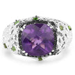 3.27 Carat Genuine Amethyst, Chrome Diopside & Black Diamond .925 Sterling Silver Ring