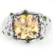 4.13 Carat Genuine Citrine, Chrome Diopside & Champagne Diamond .925 Sterling Silver Ring
