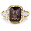 3.48 Carat Genuine Smoky Quartz, Yellow Diamond and White Diamond .925 Sterling Silver Ring