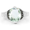 2.92 Carat Genuine Green Amethyst, Green Diamond & White Diamond .925 Sterling Silver Ring