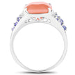 3.97 Carat Genuine Peach Moonstone and Tanzanite .925 Sterling Silver Ring
