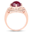 14K Rose Gold Plated 3.15 Carat Genuine Glass Filled Ruby .925 Sterling Silver Ring