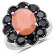 7.88 Carat Genuine Peach Moonstone and Black Spinel .925 Sterling Silver Ring