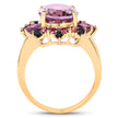 14K Yellow Gold Plated 5.25 Carat Genuine Amethyst, Rhodolite and Blue Diamond .925 Sterling Silver Ring