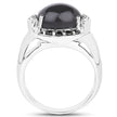 5.68 Carat Genuine Grey Moonstone & Black Spinel .925 Sterling Silver Ring