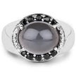 5.68 Carat Genuine Grey Moonstone & Black Spinel .925 Sterling Silver Ring