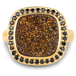 14K Yellow Gold Plated 6.19 Carat Genuine Drusy Quartz and Black Spinel .925 Sterling Silver Ring