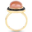 14K Yellow Gold Plated 7.50 ct. t.w. Peach Moonstone and Black Spinel Ring in Sterling Silver