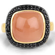 14K Yellow Gold Plated 7.50 ct. t.w. Peach Moonstone and Black Spinel Ring in Sterling Silver