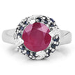 3.70 Carat Glass Filled Ruby and Blue Sapphire .925 Sterling Silver Ring