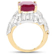 14K Yellow Gold Plated 10.76 Carat Glass Filled Ruby and White Topaz .925 Sterling Silver Ring