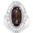 8.12 Carat Genuine Smoky Quartz and White Topaz .925 Sterling Silver Ring