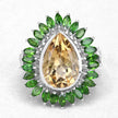 7.02 Carat Genuine Citrine and Chrome Diopside .925 Sterling Silver Ring