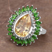 7.02 Carat Genuine Citrine and Chrome Diopside .925 Sterling Silver Ring