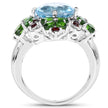 5.76 Carat Genuine Blue Topaz, Chrome Diopside & Garnet .925 Sterling Silver Ring