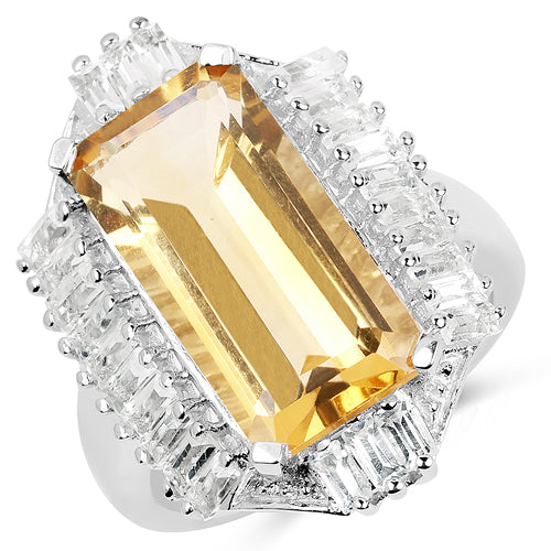 9.13 Carat Genuine Citrine & White Topaz .925 Sterling Silver Ring