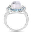 7.21 Carat Genuine White Rainbow Moonstone & Swiss Blue Topaz .925 Sterling Silver Ring