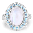 7.21 Carat Genuine White Rainbow Moonstone & Swiss Blue Topaz .925 Sterling Silver Ring