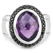 5.35 Carat Genuine Amethyst and Black Spinel .925 Sterling Silver Ring