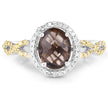 1.90 Carat Genuine Smoky Quartz, Yellow Diamond & White Diamond .925 Sterling Silver Ring