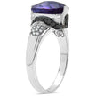 3.71 Carat Genuine Amethyst, Black Diamond & White Diamond .925 Sterling Silver Ring