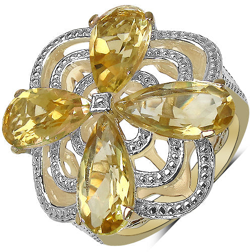 14K Yellow Gold Plated 8.81 Carat Genuine Citrine & White Diamond .925 Sterling Silver Ring