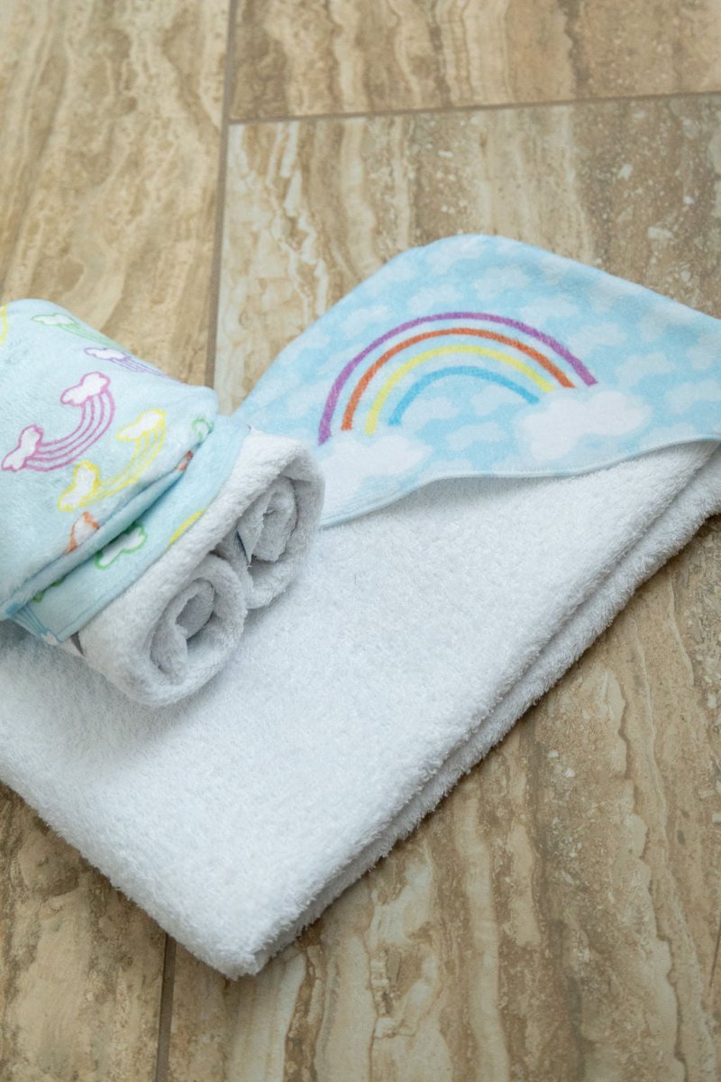 Rainbow Hooded Baby Towel - Hooded Towels - Custom Crafting Alliance, LLC