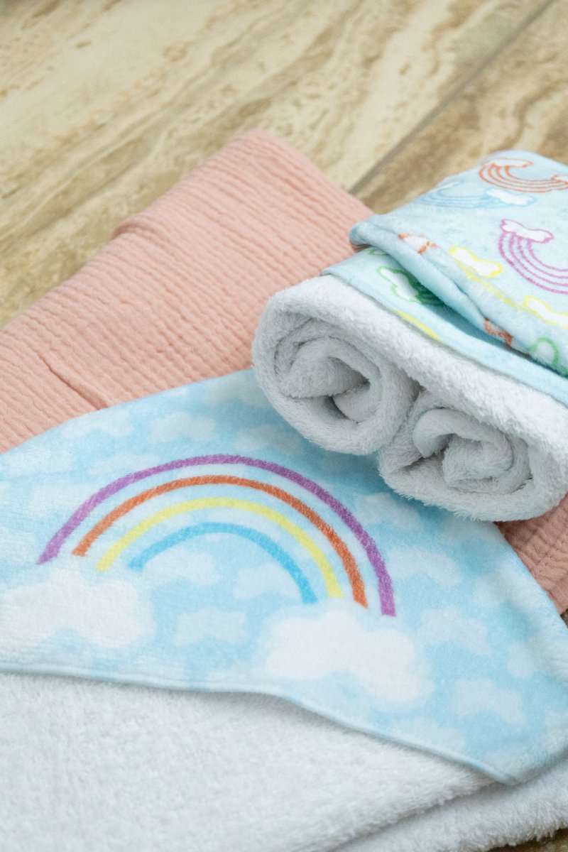 Rainbow Hooded Baby Towel - Hooded Towels - Custom Crafting Alliance, LLC