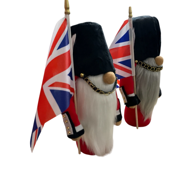 Royal Guard Gnomes - British - Inspired Handmade Tomtes with Union Jack Flags - Custom Crafting Alliance, LLC