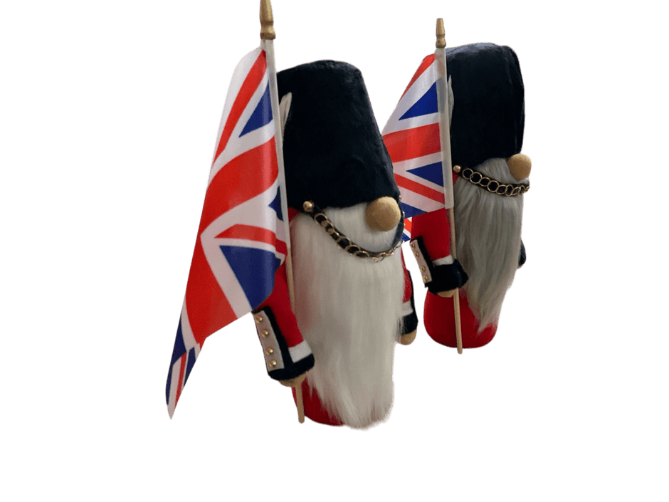 Royal Guard Gnomes - British - Inspired Handmade Tomtes with Union Jack Flags - Figurines - Custom Crafting Alliance, LLC