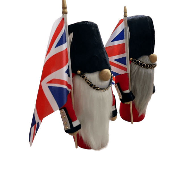 Royal Guard Gnomes - British - Inspired Handmade Tomtes with Union Jack Flags - Figurines - Custom Crafting Alliance, LLC