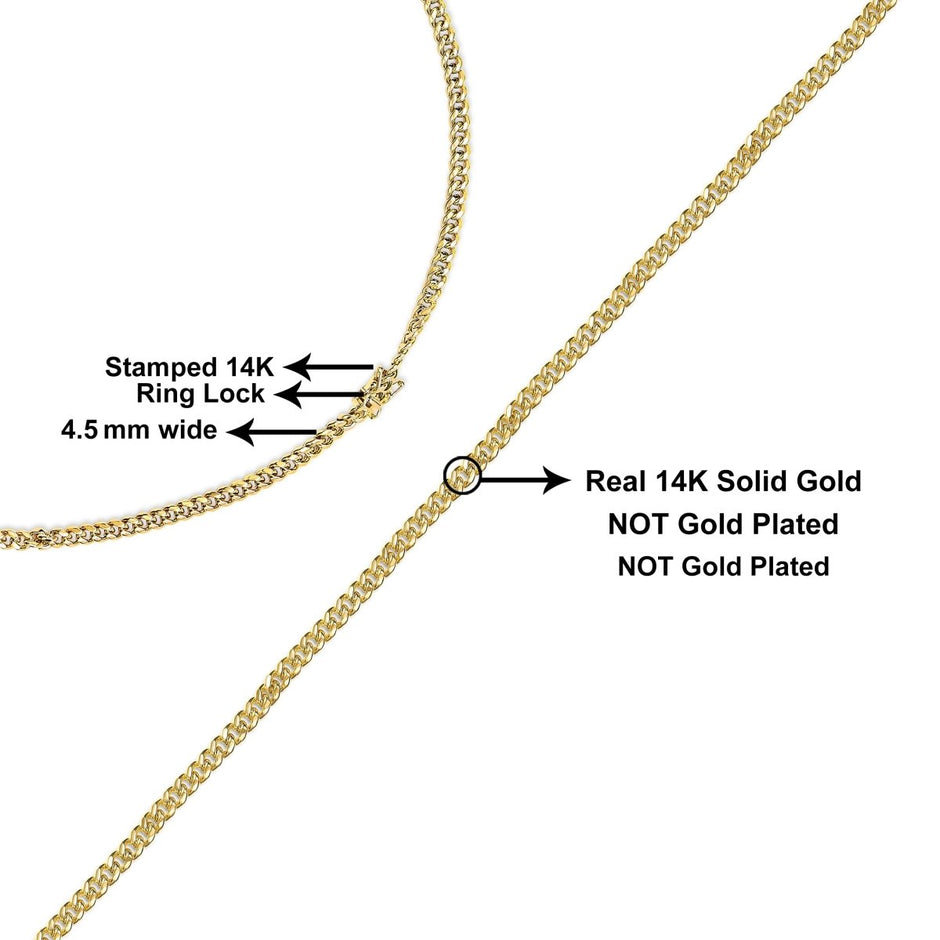 Semi-Solid 14K Yellow Gold 4.5mm Miami Cuban Chain Necklace - Unisex Chain - 22 Inches - Necklaces - Custom Crafting Alliance, LLC