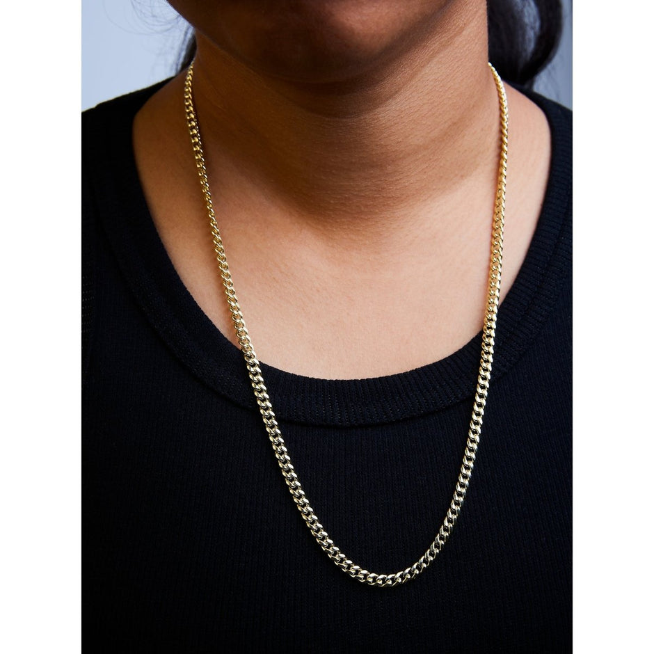 Semi-Solid 14K Yellow Gold 4.5mm Miami Cuban Chain Necklace - Unisex Chain - 22 Inches - Necklaces - Custom Crafting Alliance, LLC