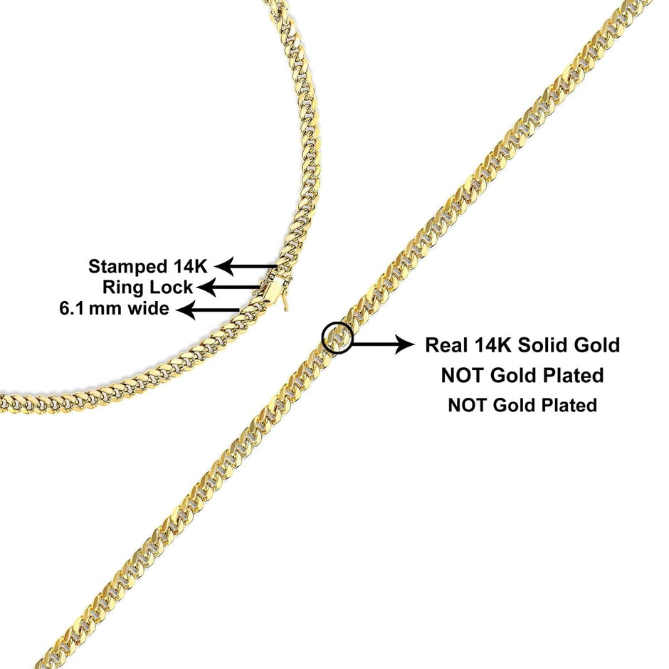 Semi-Solid 14K Yellow Gold 6.1mm Classic Miami Cuban Chain Necklace - 22 Inches - Necklaces - Custom Crafting Alliance, LLC