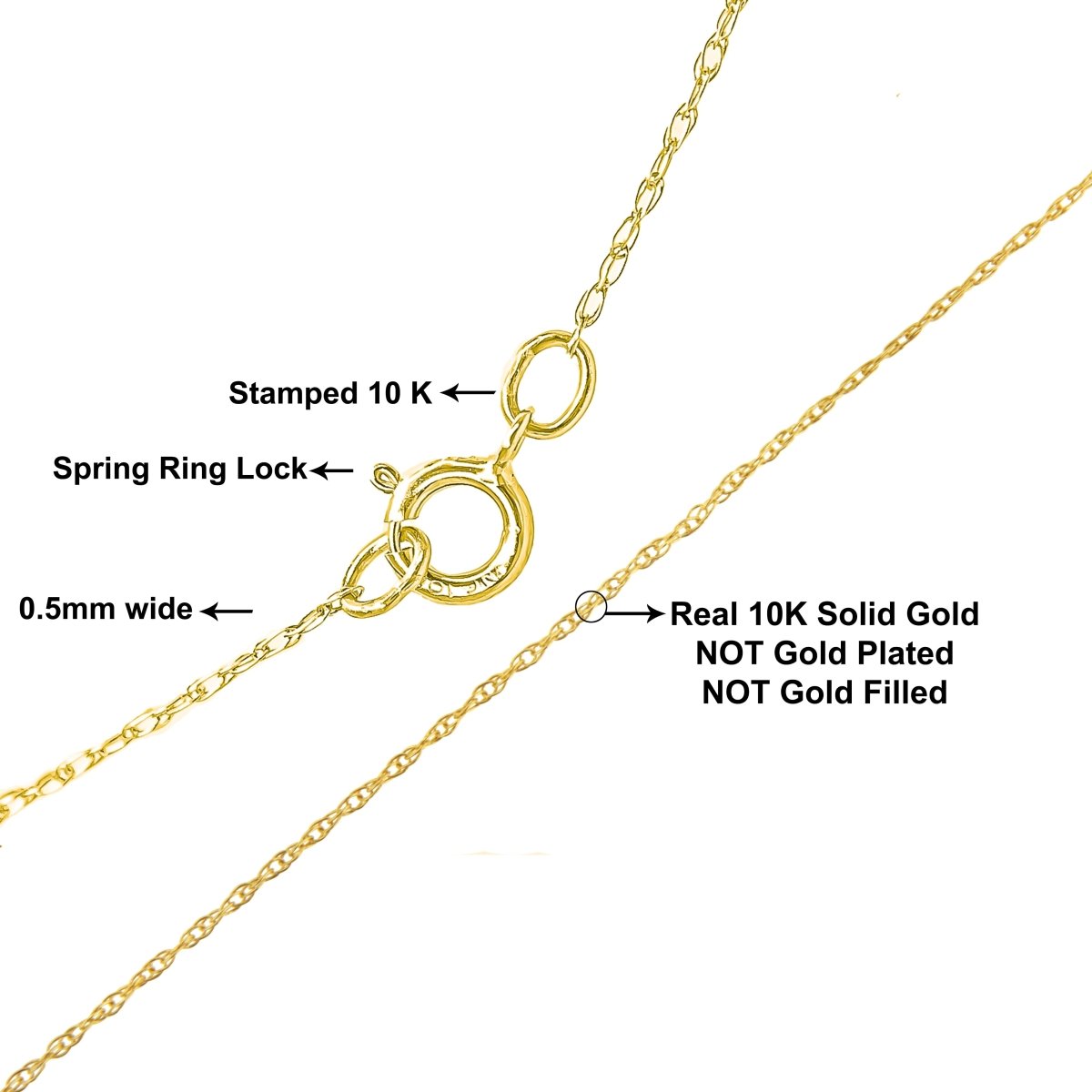 Solid 10K Yellow Gold 0.5mm Slim and Dainty Unisex 18