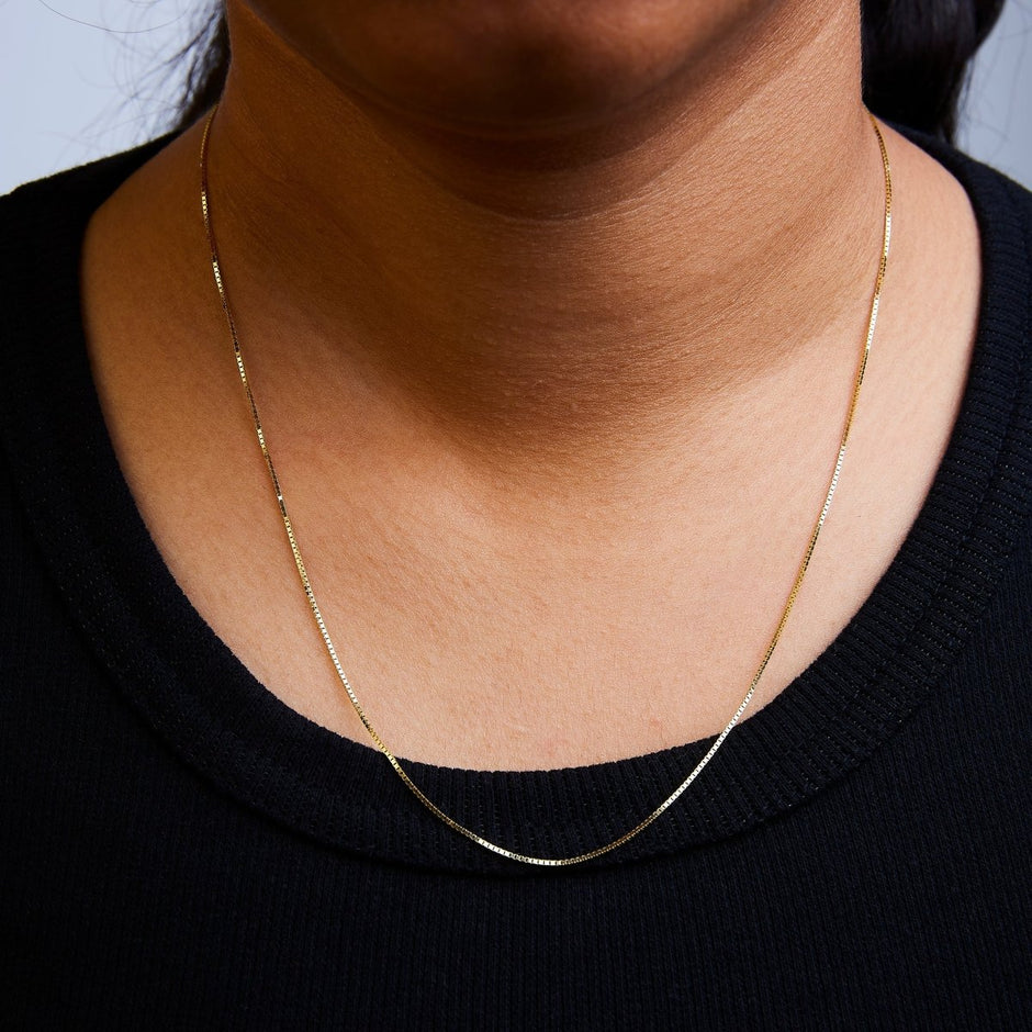 Solid 14K Yellow Gold 0.75mm Classic Box Chain Necklace. Unisex Chain - Size 16 Inches - Necklaces - Custom Crafting Alliance, LLC