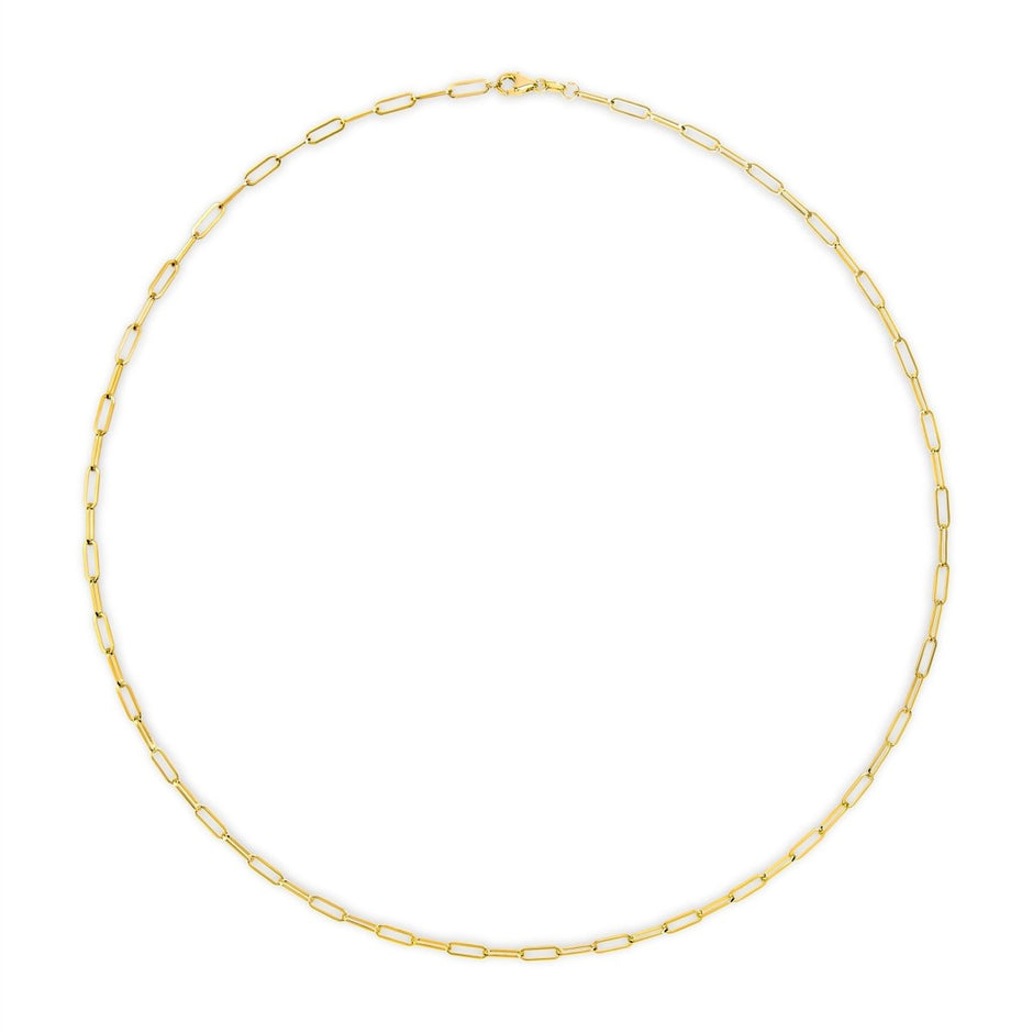 Solid 14K Yellow Gold 2.5mm Paperclip Chain Necklace Unisex 18