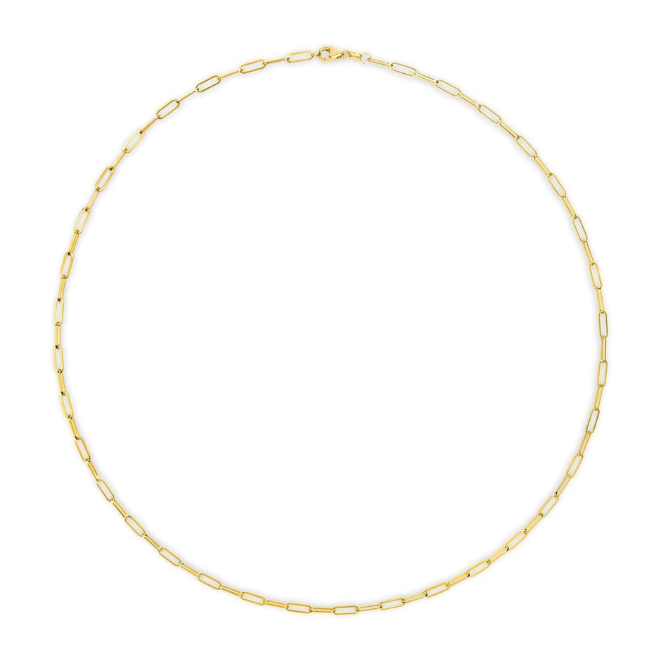 Solid 14K Yellow Gold 2.5mm Paperclip Chain Necklace Unisex 18
