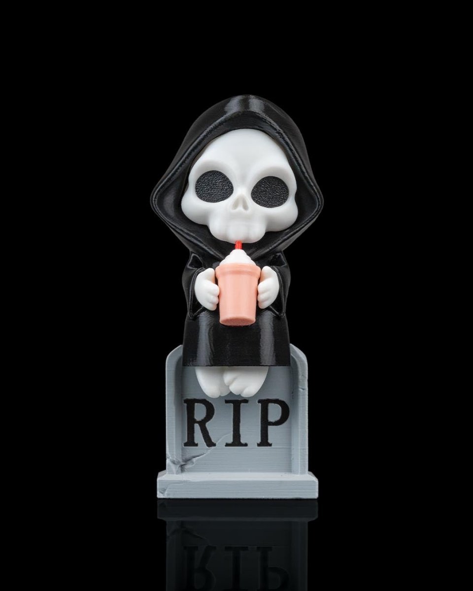 Sweet Rest - Grim Reaper Figurine on Tombstone (3D Printed, Multi Color or DIY) - Figurines - Custom Crafting Alliance, LLC