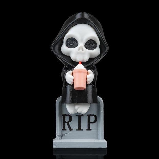 Sweet Rest - Grim Reaper Figurine on Tombstone (3D Printed, Multi Color or DIY) - Figurines - Custom Crafting Alliance, LLC