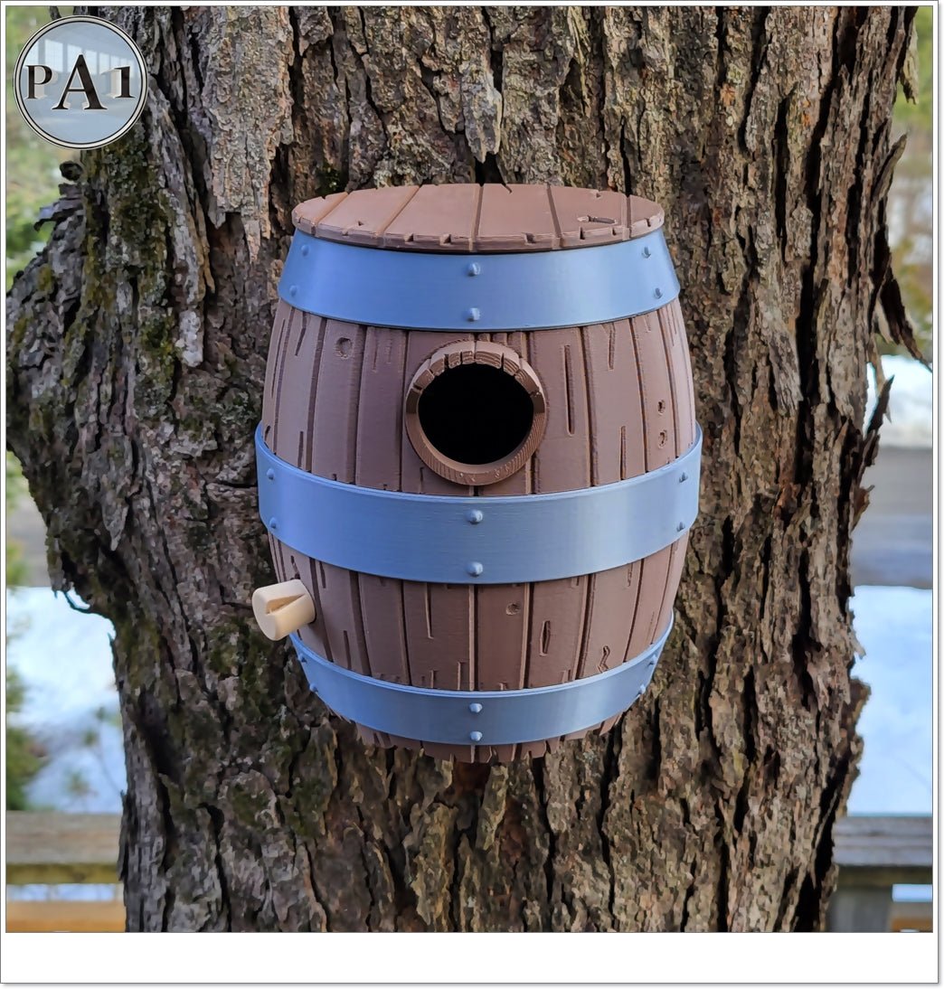 The Old Barrel Birdhouse – Rustic Whiskey Barrel - Inspired Bird House for Garden or Porch - Custom Crafting Alliance, LLC